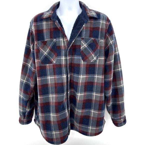 Lanesboro Men's Fleece Lined Shirt Jacket XL Plaid Blue Red Sherpa Outdoor - Picture 3 of 11
